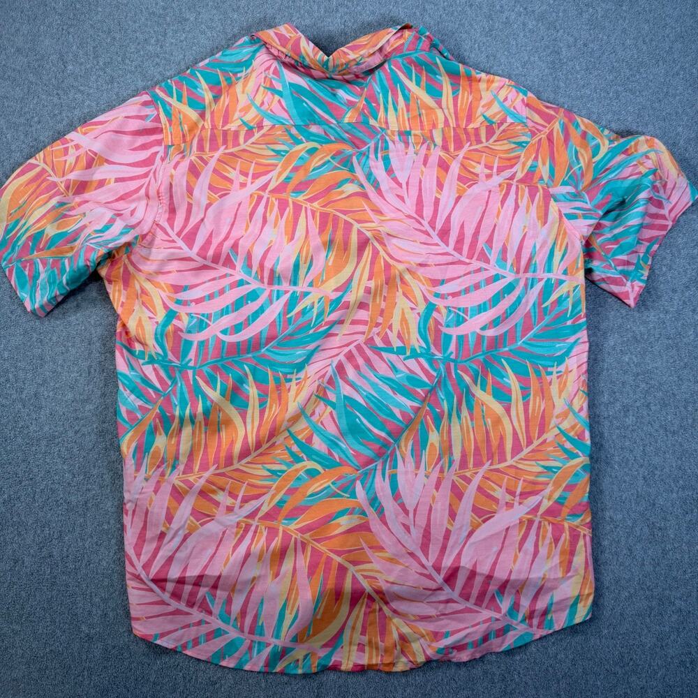 Simply Southern Tropical Button Down Shirt men's XL Short Sleeve Pink Green Palm - Picture 9 of 9